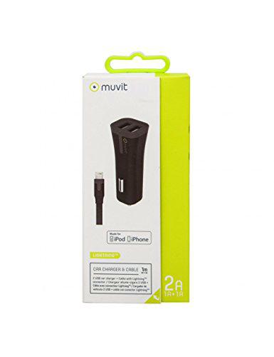 Muvit mupak0285 Cargador Encendedor con 2 USB 2 A 1 m + Cable Lightning MFI 1 m Negro