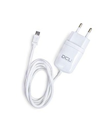 DCU TECNOLOGIC | Cargador de Pared | Micro USB | 5V 2.4 A | Cable 1m (Blanco)