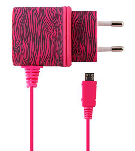 Ksix B1740CD02ZR - Cargador de 1A Micro USB, diseño cebra, color rosa