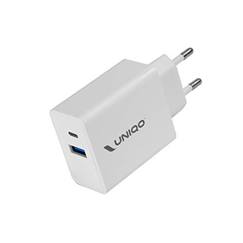 UNIQO Cargador de Pared Power Delivery de 18 W, 1 Salida USB y 1 Puerto Tipo C para Carga rápida para Smartphones Android y iPhone