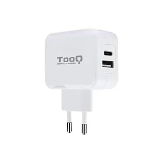 TooQ TQWC-2SC02WT - Cargador de pared con 2 x (USB-C y USB) 27W / 5.4A