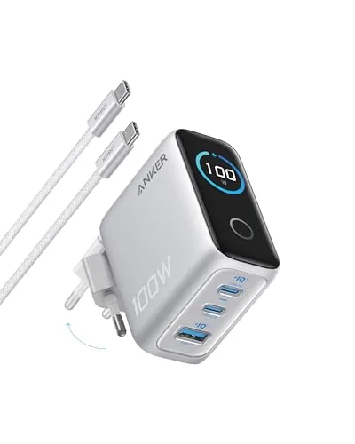 Anker Cargador Carga Rapida USB C 100W con 3 Puert
