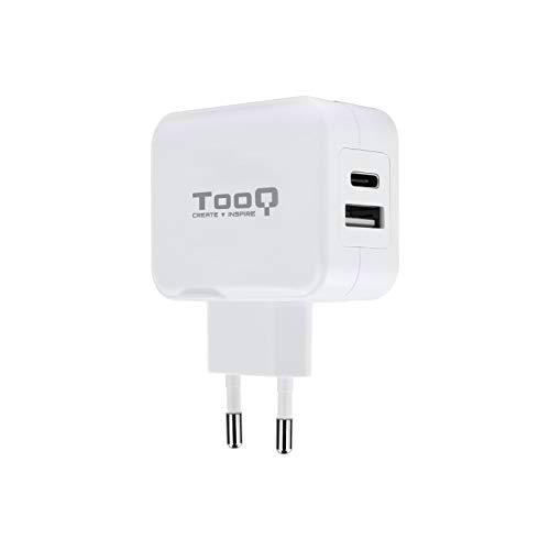 TooQ TQWC-2SC02WT - Cargador de pared con 2 x (USB-C y USB) 27W / 5.4A