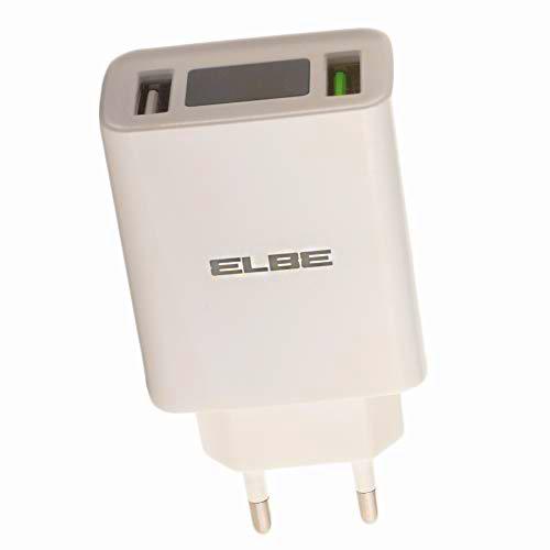 Elbe CARG-302-QC - Cargador USB con doble puerto y carga rápida QC3.0 con voltímetro