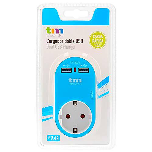 TM Electron TMUAD114A - Adaptador de corriente cargador con una toma de enchufe y 2 tomas USB, color azul