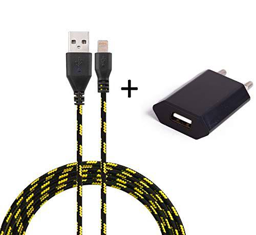 Pack Cargador para iPhone 6/6S Lightning (Cable Trenzado 3M Cargador + Enchufe USB) Pared Android Universal (Negro)