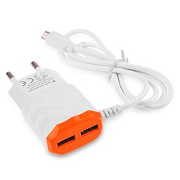 Shot Case Cable Cargador Toma 2 Puertos Micro-USB para Wiko Freddy Naranja