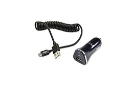 DCU Tecnologic | Cargador para Coche | Pack Cargador móvil Coche USB 2,4A + Cable Cargador Micro-USB | Cable Lightning Rizado | Longitud 1,5 m | Conectores de Aluminio con Funda de PVC.