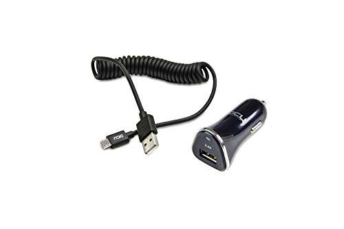 DCU Tecnologic | Cargador para Coche | Pack Cargador móvil Coche USB 2,4A + Cable Cargador Micro-USB | Cable Lightning Rizado | Longitud 1,5 m | Conectores de Aluminio con Funda de PVC.