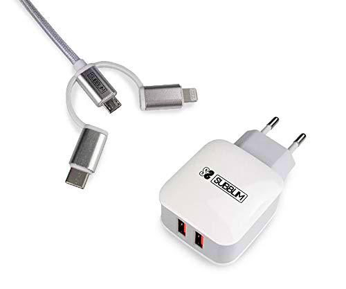 SUBBLIM ABS Dual Wall Charger 2.4A+Cable 3IN1 White