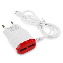 Shot Case Cable Cargador Toma 2 Puertos Micro-USB para Alcatel A5 LED Rojo