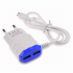 Cable Cargador para Huawei P10 Lite Smartphone Android 2 Puertos USB Corriente MicroUSB Universal (Azul)