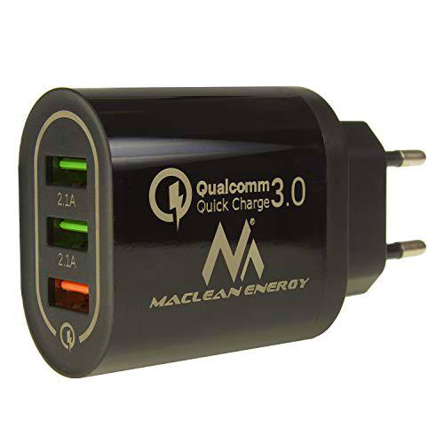 Maclean MCE479 QC 3.0 Cargador USB Universal 3xUSB Adaptador de Carga Fuente de Alimentación Adaptador 1x Carga Rápida 3.6-6V / 3A 6-9V / 2A 9-12V / 1.5 2X 5V / 2.1A (Negro)