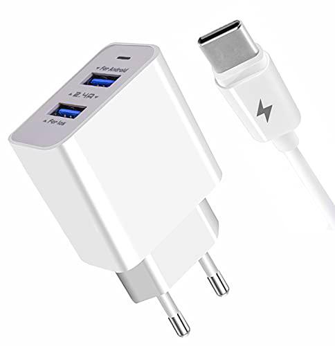APOKIN® Cargador Tipo C Doble con Cable Tipo C 3.0 20W Compatible Samsung Galaxy A12 A51 A71 A52 5G A50 A20E A20 A30S A30 M20 M30S,Huawei