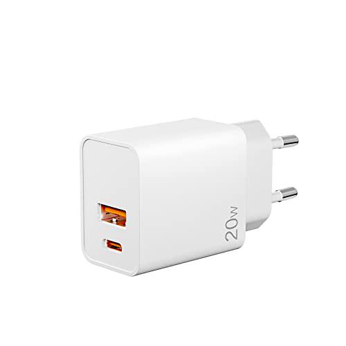 Cargador USB C de 20W, YHEMI 20W Adaptador de Corriente 2 Puertos con USB A &amp; USB C