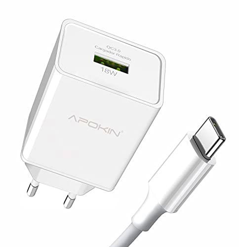 APOKIN® Cargador Tipo C con Cable USB C - 3.1 Enchufe Potente de 18w Compatible Samsung Galaxy A51 A71 A52 5G A50 A20E A20 A30S A30 M20 M30S