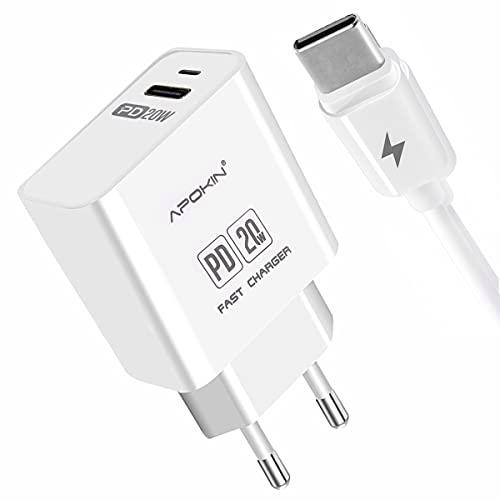 APOKIN® Cargador con Cable Tipo-C, PD Cargador Super Rápido 3.0 Enchufe Compatible Todas Las Marcas como Samsung Galaxy,Huawei