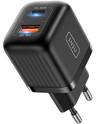 Cargador USB C, INIU Carga Rápido 30W Enchufe Tipo C 2-Puertos (USB C+USB A) PD 3.0 Adaptador Alimentación USB-C Cabezal per iPhone 14 Pro MAX iPad Xiaomi Samsung S22 Ultra Huawei Google Pixel Tablet