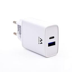 Ewent EW1321, Cargador de Pared USB C, PD Power Delivery 3.0 y Carga rápida 3.0 Cargador USB Tipo C de Carga rápida de 2 Puertos para iPhone