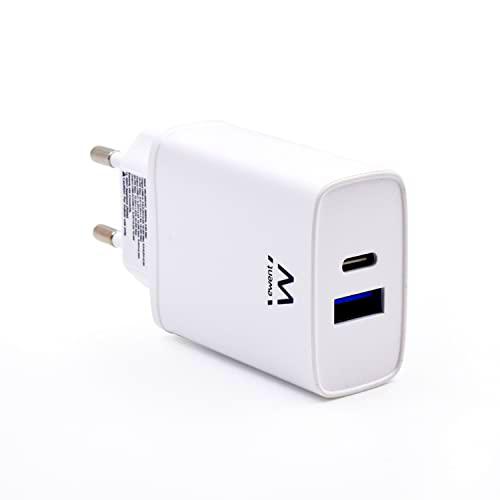 Ewent EW1321, Cargador de Pared USB C, PD Power Delivery 3.0 y Carga rápida 3.0 Cargador USB Tipo C de Carga rápida de 2 Puertos para iPhone