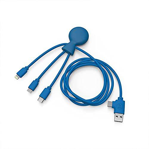 Xoopar - Mr Bio Long 1m - 4 in 1 Multi USB Cable Octopus Blue Cargador Universal Diseñado con materiales respetuosos con el medio ambiente enchufe USB universal para Smartphone