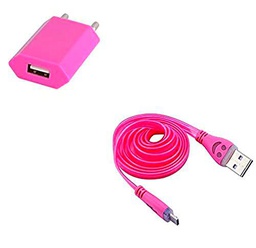 Pack Cargador para Huawei P30 Lite Smartphone Micro USB (Cable Smiley LED + Toma de Corriente USB) Android Conector (Rosa Caramelo)