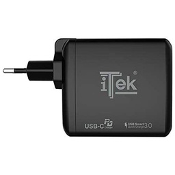 ITEK Cargador de Pared de 60 W, 6 A (2 x 3 A) con 2 Puertos: 1 x Type-C PD