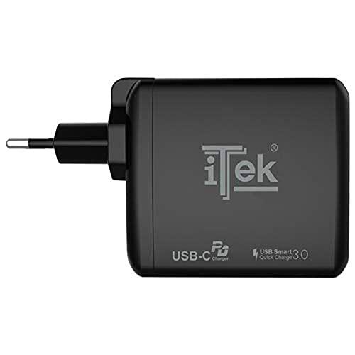 ITEK Cargador de Pared de 60 W, 6 A (2 x 3 A) con 2 Puertos: 1 x Type-C PD