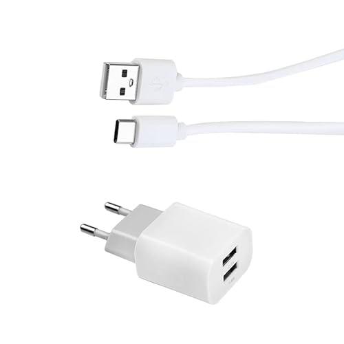 MUTTO Pack Cargador de Pared Universal de 5V2A/10W con 2 Puertos USB + Cable USB Tipo C 1M Cargador Tipo C Carga Rápida y Sincronización