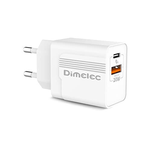 DIMELEC Cargador DE Pared 20W 3A Doble Salida Tipo C PD3.0 + USB QC3.0
