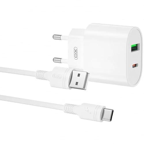 深圳市克劳福德科技有限公司 XO L81ATC Cargador de Corriente Tipo C y USB QC 3.0 20W + Cable Tipo C